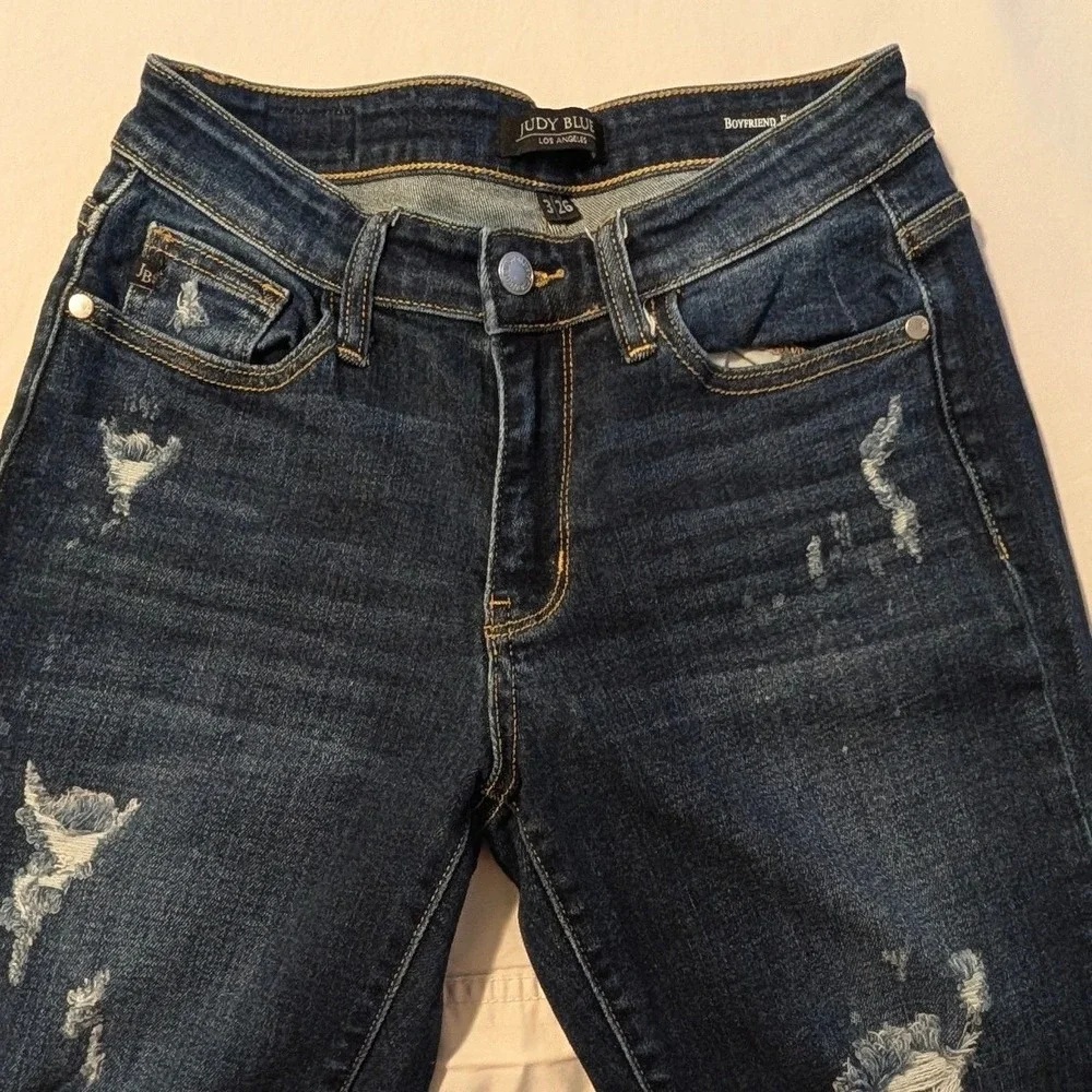 Judy Blue Distressed Boyfriend Jeans Dark Wash Paint Splatter Women's Size 3/26